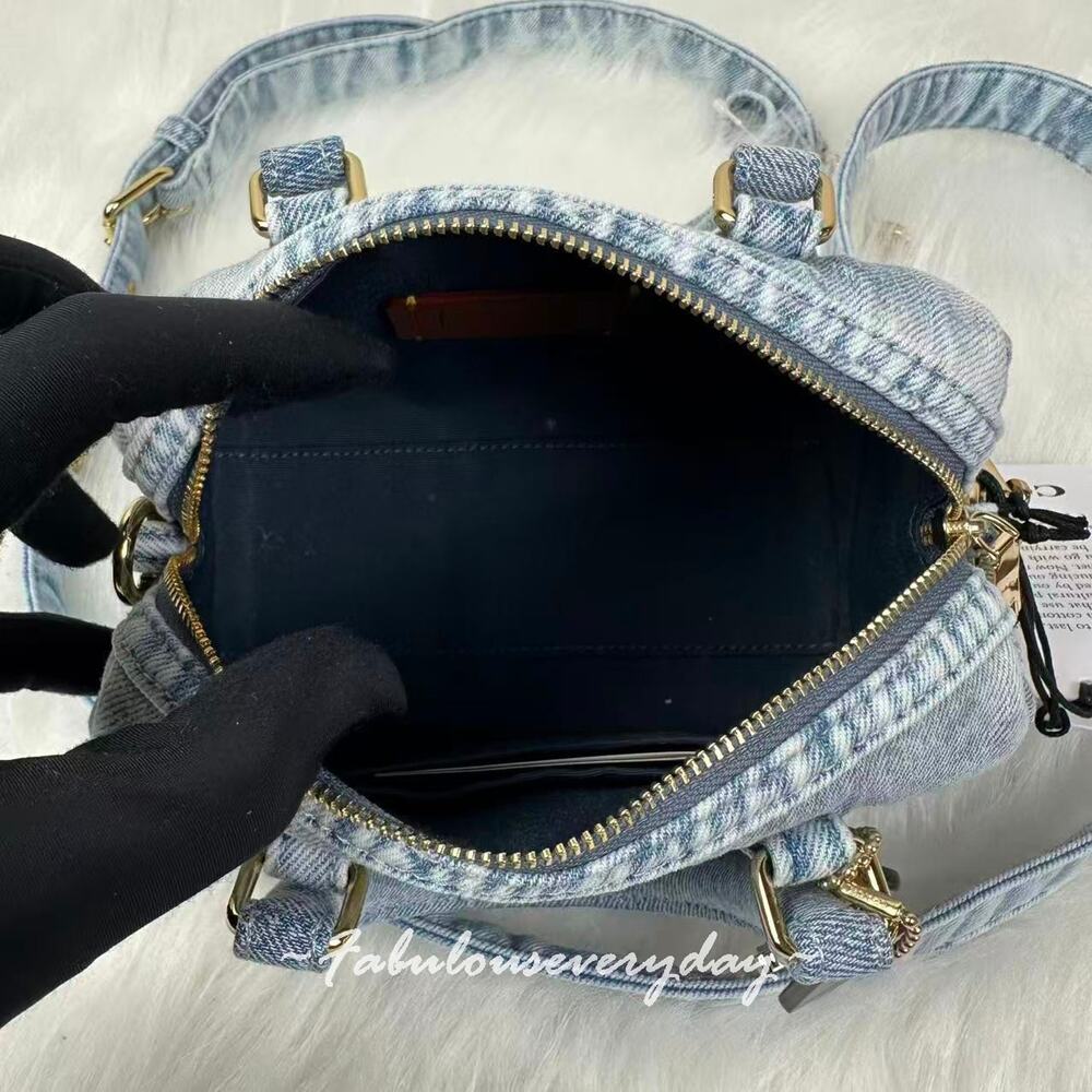 Coach Mini Rowan Crossbody Bag In Loved Denim With Charms Light Indigo CDY30 NWT - Picture 8 of 8